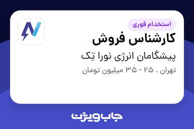 استخدام کارشناس فروش - آقا در پیشگامان انرژی نورا تِک