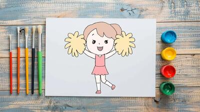 آموزش مرحله به مرحله نقاشی دختر شاد برای کودکان