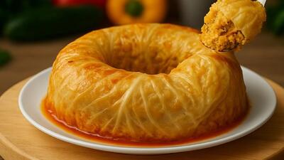 طرز تهیه رول کلم شکم پر با گوشت و برنج در قالب !