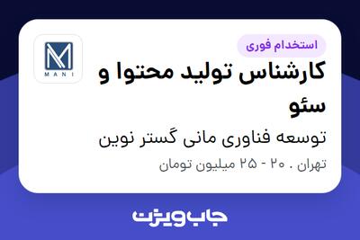 استخدام کارشناس تولید محتوا و سئو در توسعه فناوری مانی گستر نوین
