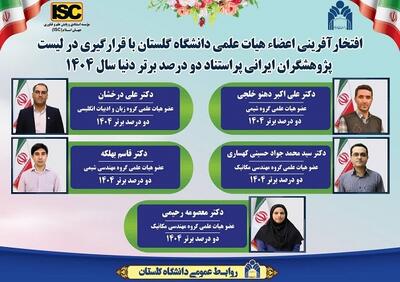  پنج عضو هیئت علمی دانشگاه گلستان در فهرست دانشمندان ۲ درصد برتر جهان