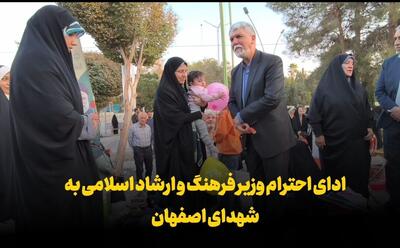 فیلم | ادای احترام وزیر فرهنگ و ارشاد اسلامی به شهدای اصفهان