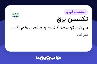 استخدام تکنسین برق - آقا در شرکت توسعه کشت و صنعت خوراک دام هیو