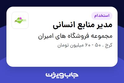  استخدام مدیر منابع انسانی در مجموعه فروشگاه های امیران
