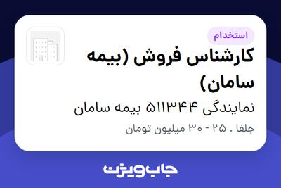 استخدام کارشناس فروش (بیمه سامان) در نمایندگی 511344 بیمه سامان