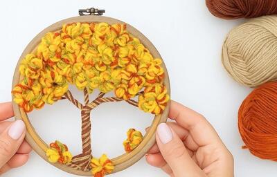 ساخت کاردستی درخت پاییزی با کاموا؛ ایده ای ساده اما شگفت انگیز