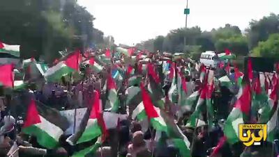 تظاهرات بزرگ حامیان فلسطین هم اکنون در پایتخت پاکستان + فیلم