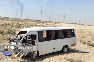 انحراف مینی‌بوس در محور آبادان–ماهشهر ۱۴ مصدوم برجا گذاشت