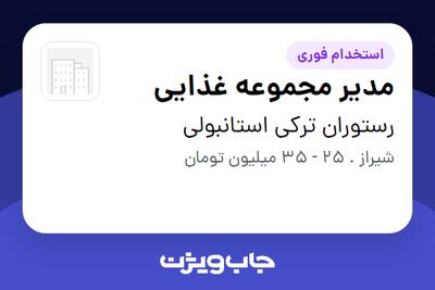 استخدام مدیر مجموعه غذایی در رستوران ترکی استانبولی