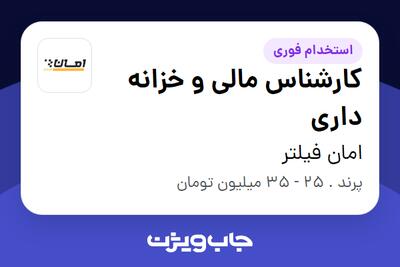 استخدام کارشناس مالی و خزانه داری - آقا در امان فیلتر