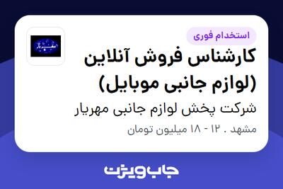 استخدام کارشناس فروش آنلاین (لوازم جانبی موبایل) در شرکت پخش لوازم جانبی مهریار