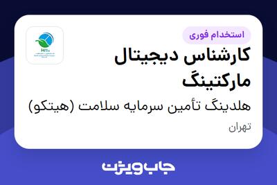 استخدام کارشناس دیجیتال مارکتینگ در هلدینگ تأمین سرمایه سلامت (هیتکو)