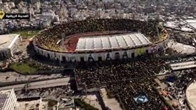برگزاری همایش بزرگ تجدید میثاق با شهیدان سیدحسن نصرالله و صفی الدین در ورزشگاه کمیل شمعون + فیلم