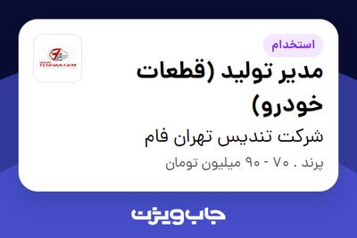 استخدام مدیر تولید (قطعات خودرو) - آقا در شرکت تندیس تهران فام