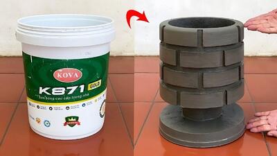  ساخت گلدان زیبا با سیمان و سطل رنگ توسط هنرمند چینی (فیلم)