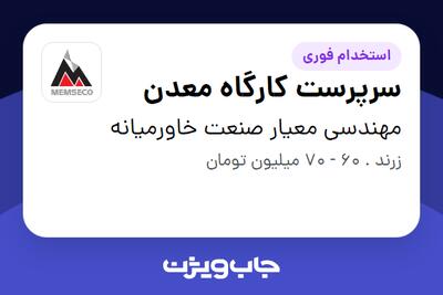 استخدام سرپرست کارگاه معدن - آقا در مهندسی معیار صنعت خاورمیانه