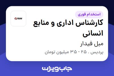  استخدام کارشناس اداری و منابع انسانی - آقا در مبل فیدار