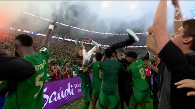 شادی بازیکنان عربستان پس از تساوی مقابل عراق و صعود به جام جهانی 2026