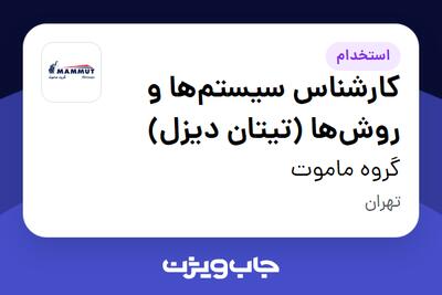  استخدام کارشناس سیستم‌ها و روش‌ها (تیتان دیزل) در گروه ماموت