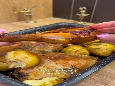  مرغ خوش‌عطر تنوری با سیر و کره
