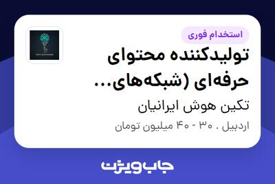  استخدام تولیدکننده محتوای حرفه‌ای (شبکه‌های اجتماعی) در تکین هوش ایرانیان