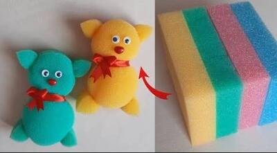  آموزش ساده ساخت عروسک خرسی با اسفنج ظرف شویی