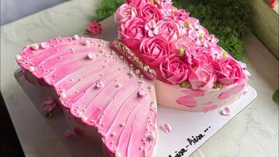  آموزش تزیین کیک پروانه ای صورتی گلدار !
