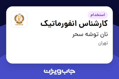  استخدام کارشناس انفورماتیک - آقا در نان توشه سحر