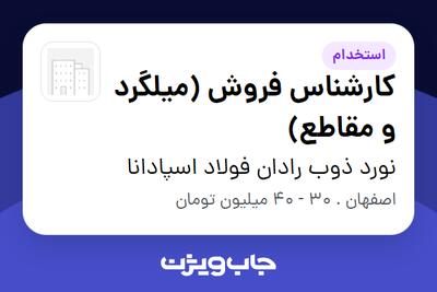  استخدام کارشناس فروش (میلگرد و مقاطع) در نورد ذوب رادان فولاد اسپادانا