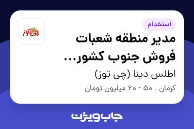  استخدام مدیر منطقه شعبات فروش جنوب کشور (RSM) - آقا در اطلس دینا (چی توز)