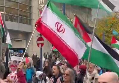  فیلم/ پرچم ایران در میان حامیان فلسطین در انگلیس