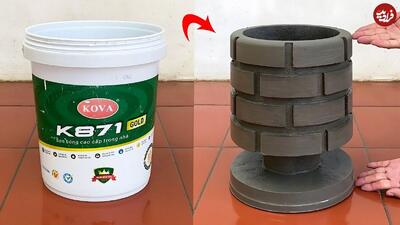  ساخت یک گلدان متفاوت و زیبا با سیمان و سطل پلاستیکی