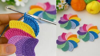  بسازید و بفروشید! زیرلیوانی گل چرخ دنده ای آسان قلاب بافی