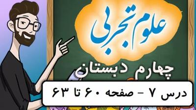  علوم کلاس چهارم دبستان- درس 7 صفحه 60-61-62-63 همراه سوال ها