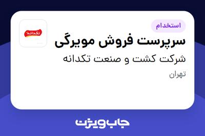  استخدام سرپرست فروش مویرگی در شرکت کشت و صنعت تکدانه