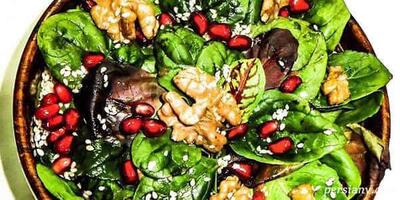 طرز تهیه سالاد اسفناج و انار؛ یک سالاد ساده و متفاوت برای مهمانی‌ها و مجالس خاص در پاییز ؛ یک وعده فوق‌العاده سیرکننده و کم‌کالری