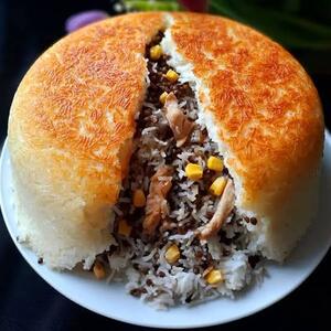  ته چین عدس پلو خوشمزه