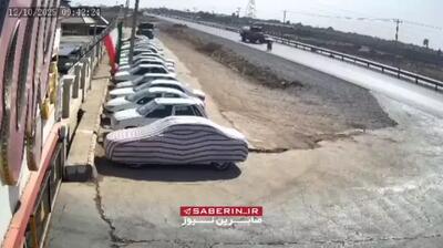  لحظه هولناک ترکیدن لاستیک یک کامیون وسط اتوبان