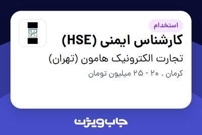  استخدام کارشناس ایمنی (HSE) - آقا در تجارت الکترونیک هامون (تهران)