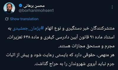  عکس/ واکنش عجیب محسن برهانی به اتهام پژمان جمشیدی | اقتصاد24