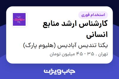  استخدام کارشناس ارشد منابع انسانی در یکتا تندیس آبادیس (هلیوم پارک)