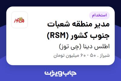  استخدام مدیر منطقه شعبات جنوب کشور (RSM) - آقا در اطلس دینا (چی توز)
