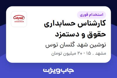  استخدام کارشناس حسابداری حقوق و دستمزد در نوشین شهد گلسان توس