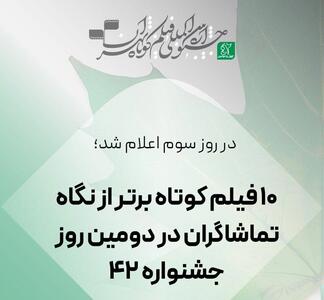 اعلام ۱۰ فیلم کوتاه برتر از نگاه تماشاگران در دومین روز چهل‌ودومین جشنواره بین‌المللی فیلم کوتاه تهران