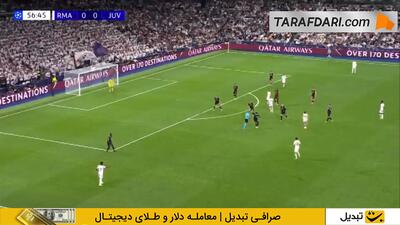 برخورد ضربه وینیسیوس جونیور به تیر دروازه و گل جود بلینگام به یوونتوس (رئال مادرید 1-0 یوونتوس)