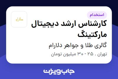  استخدام کارشناس ارشد دیجیتال مارکتینگ در گالری طلا و جواهر دلارام