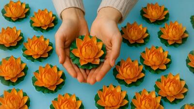  آموزش ساخت گل نیلوفر با روبان ساتن برای دکوراسیون