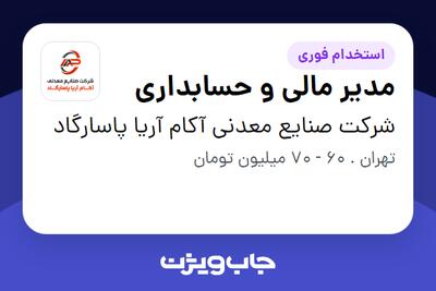  استخدام مدیر مالی و حسابداری در شرکت صنایع معدنی آکام آریا پاسارگاد