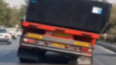 حرکت کامیون بدون لاستیک عقب در بزرگراه مشهد!