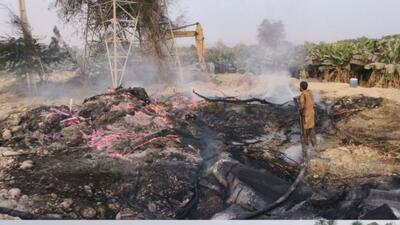  آتش سوزی عمدی لوله خط انتقال آب به دشتیاری توسط افراد ناشناس